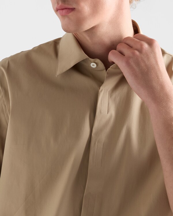 Short-sleeved stretch cotton shirt - Khaki Short-sleeved stretch cotton shirt - Khaki