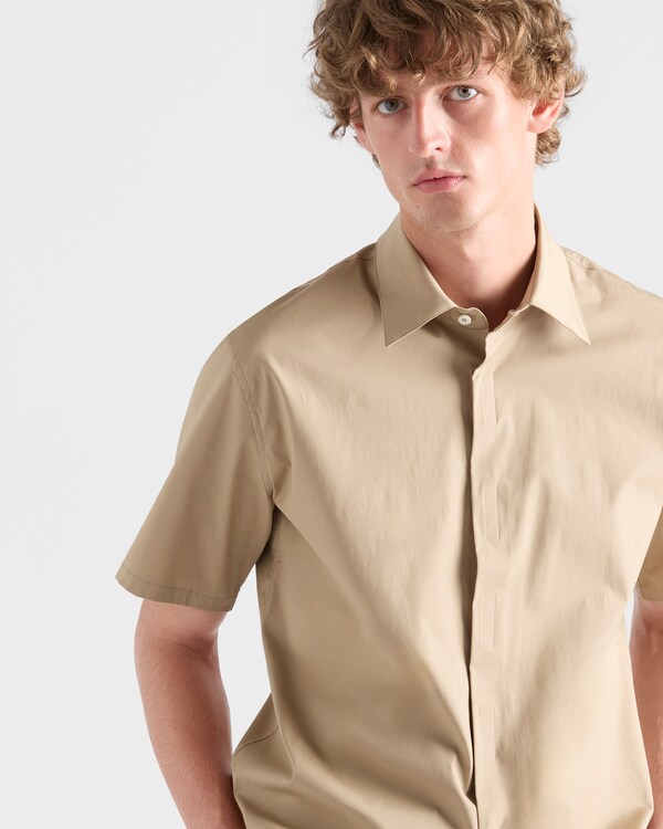 Short-sleeved stretch cotton shirt - Khaki Short-sleeved stretch cotton shirt - Khaki