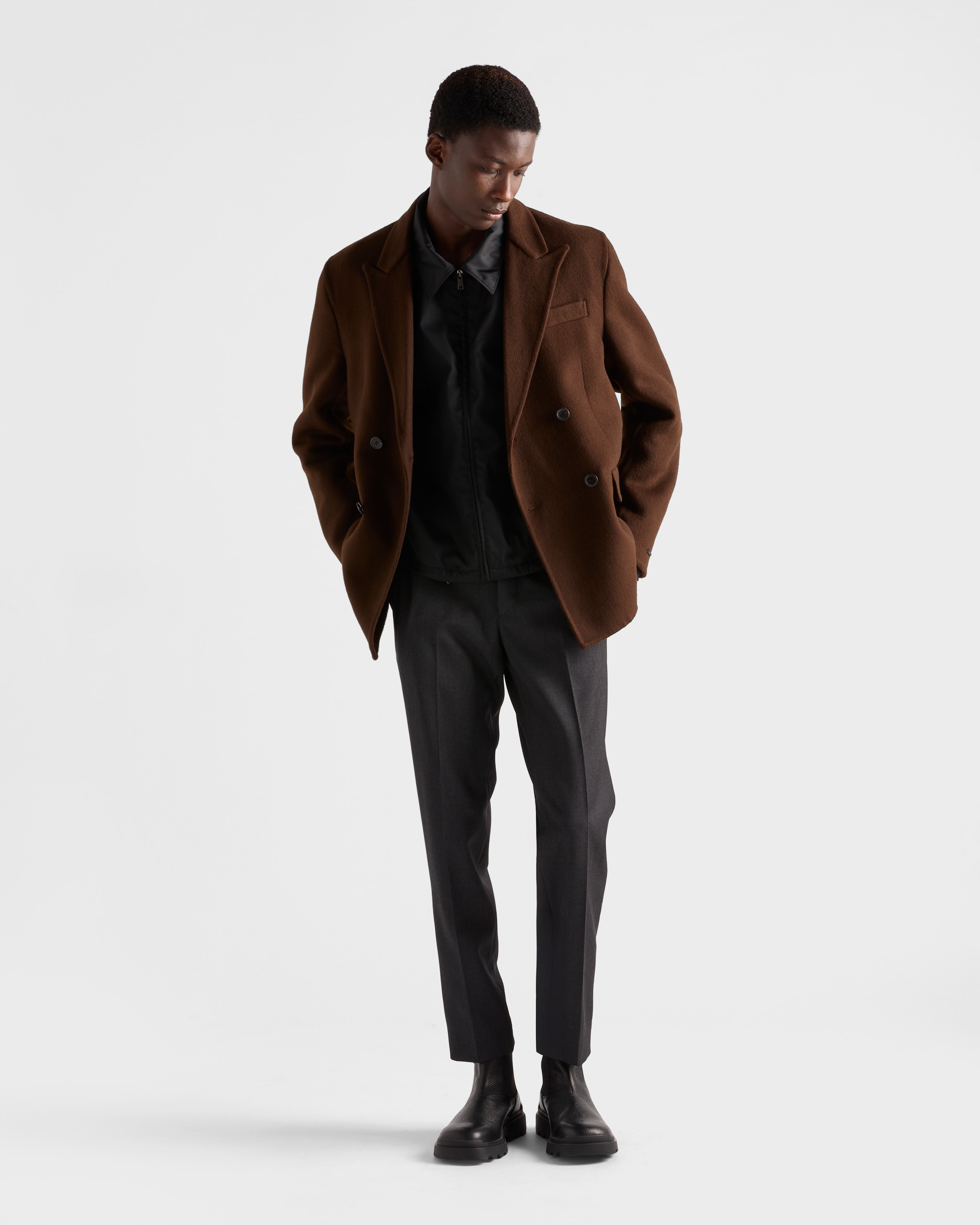 Prada Double-breasted Cashmere Jacket In Brown