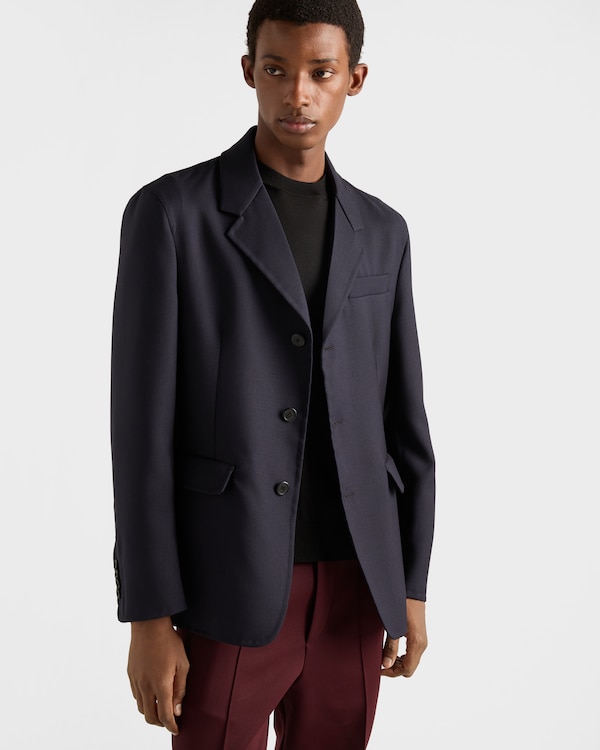 シングルブレスト ウールブレンド ジャケット - ネイビー シングルブレスト ウールブレンド ジャケット - ネイビー