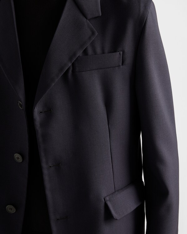 シングルブレスト ウールブレンド ジャケット - ネイビー シングルブレスト ウールブレンド ジャケット - ネイビー