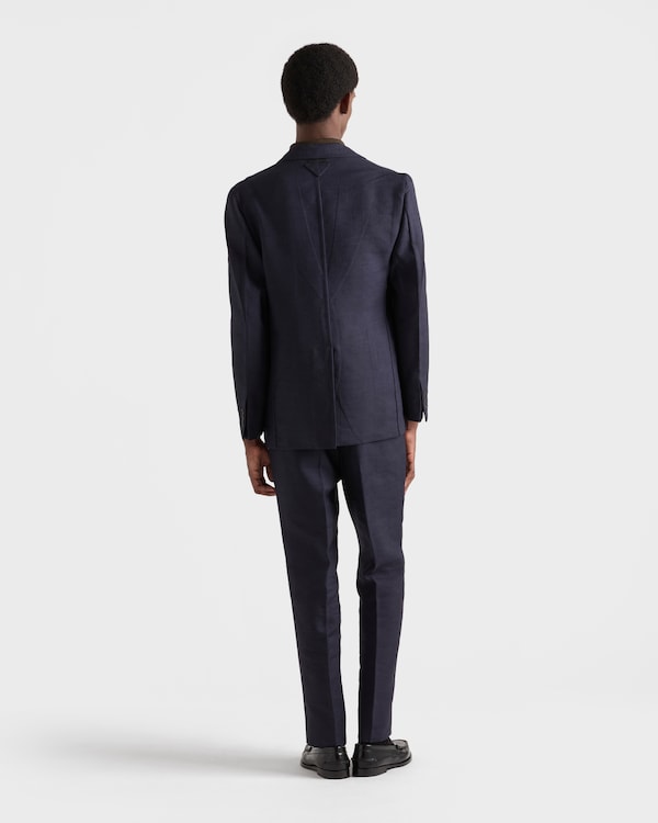 シングルブレスト リネンブレンド ジャケット - ネイビー シングルブレスト リネンブレンド ジャケット - ネイビー