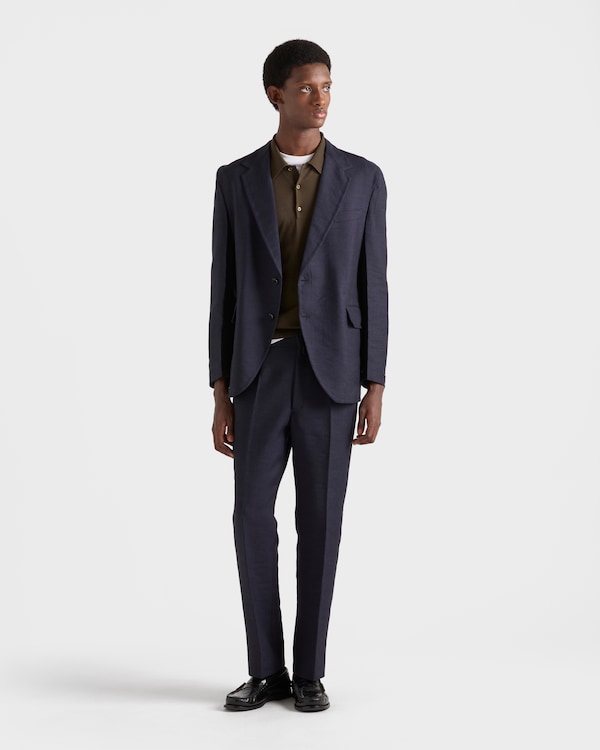 シングルブレスト リネンブレンド ジャケット - ネイビー シングルブレスト リネンブレンド ジャケット - ネイビー