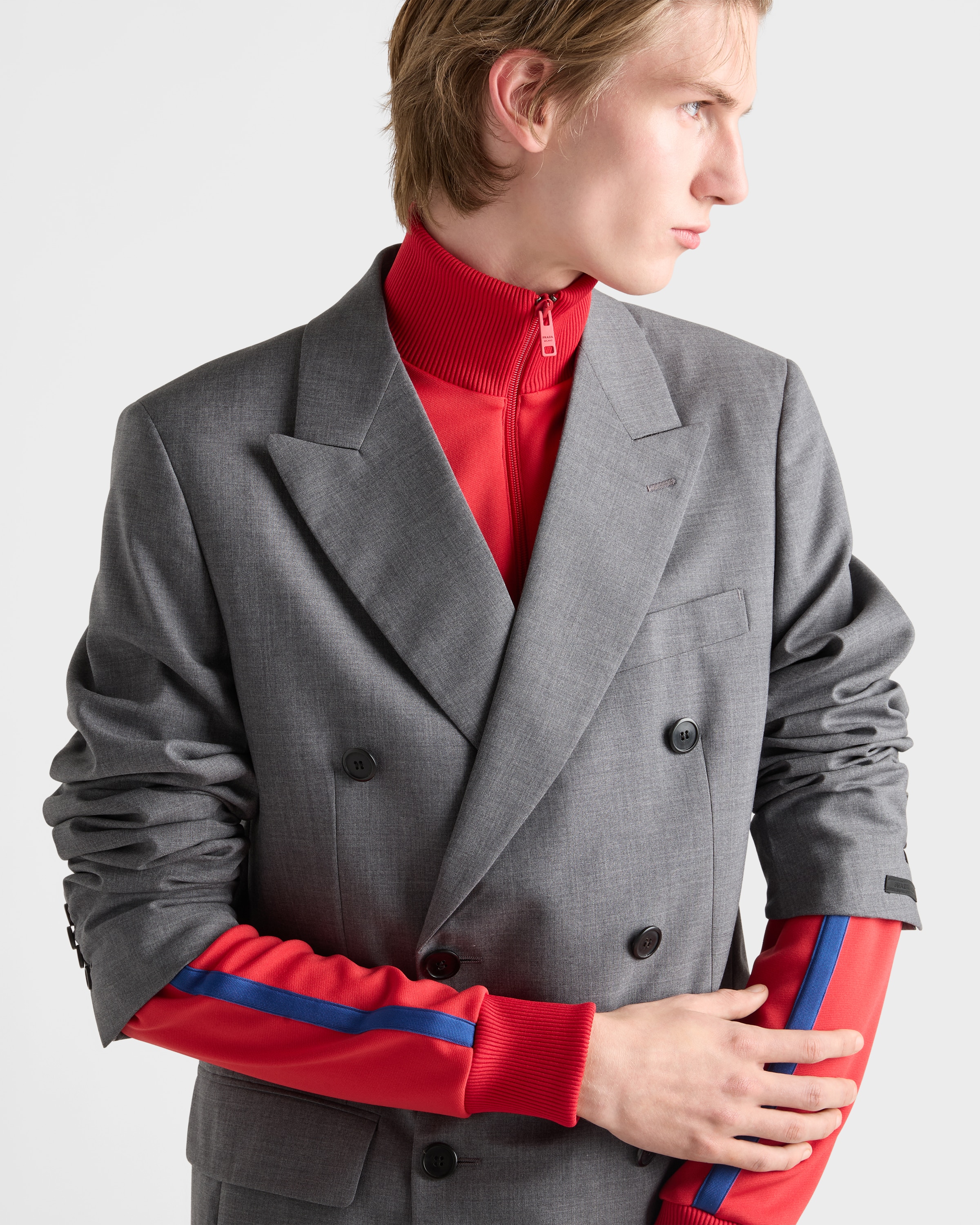 グレー ダブルブレスト ウール ジャケット | PRADA