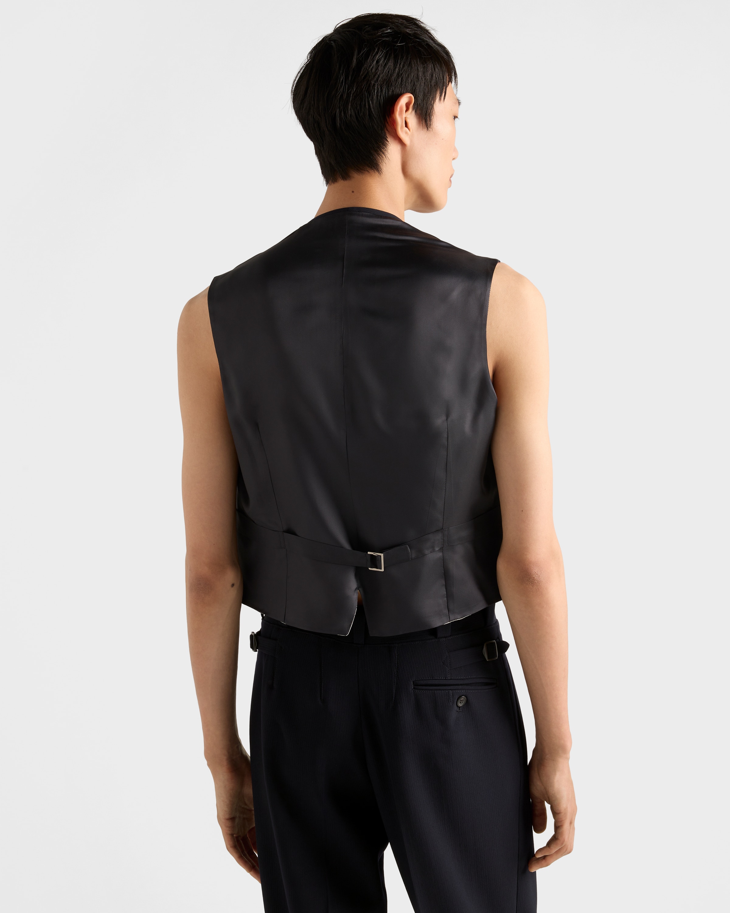 Navy Single-breasted wool vest | PRADA
