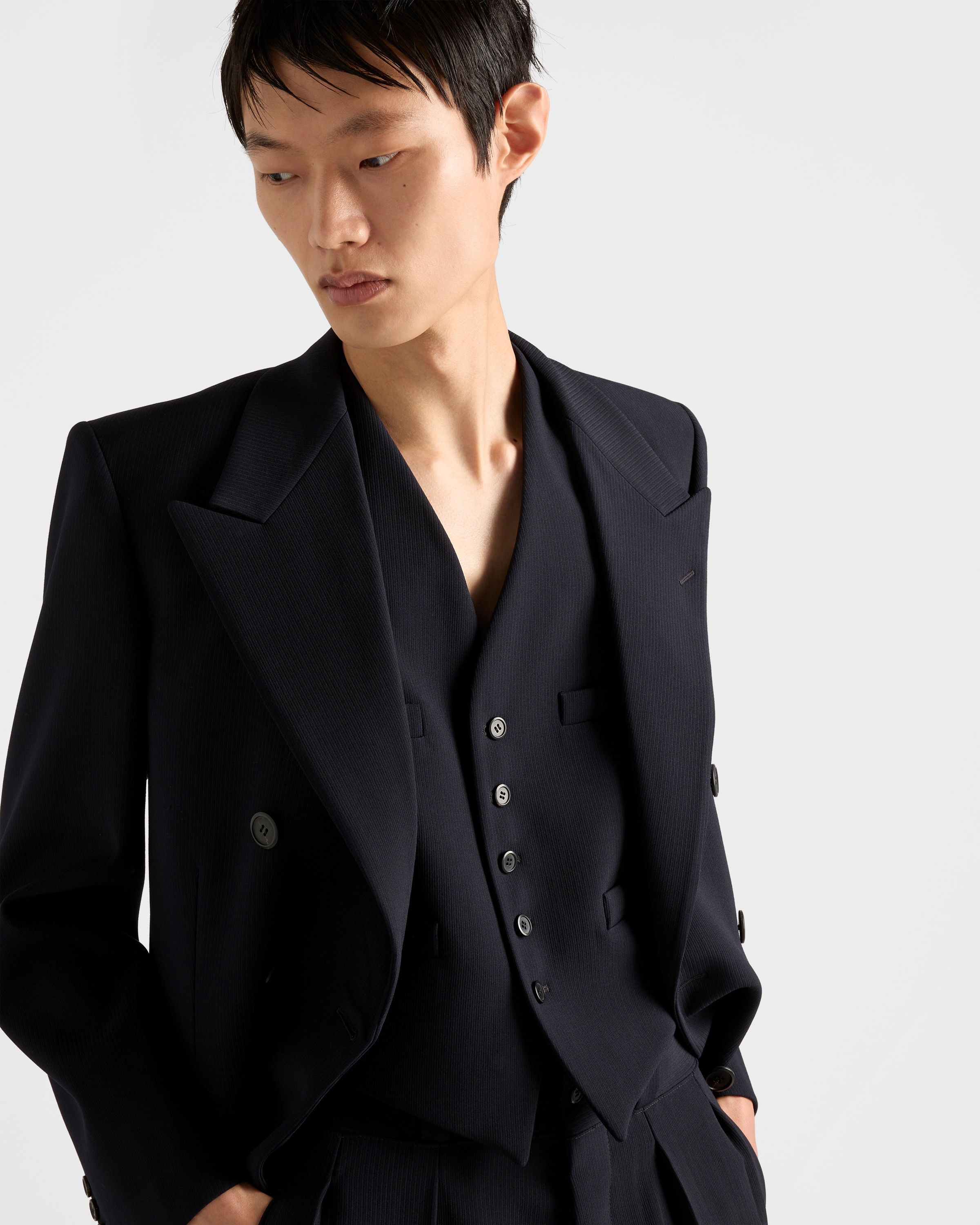Prada Single-breasted Wool Vest In Blue