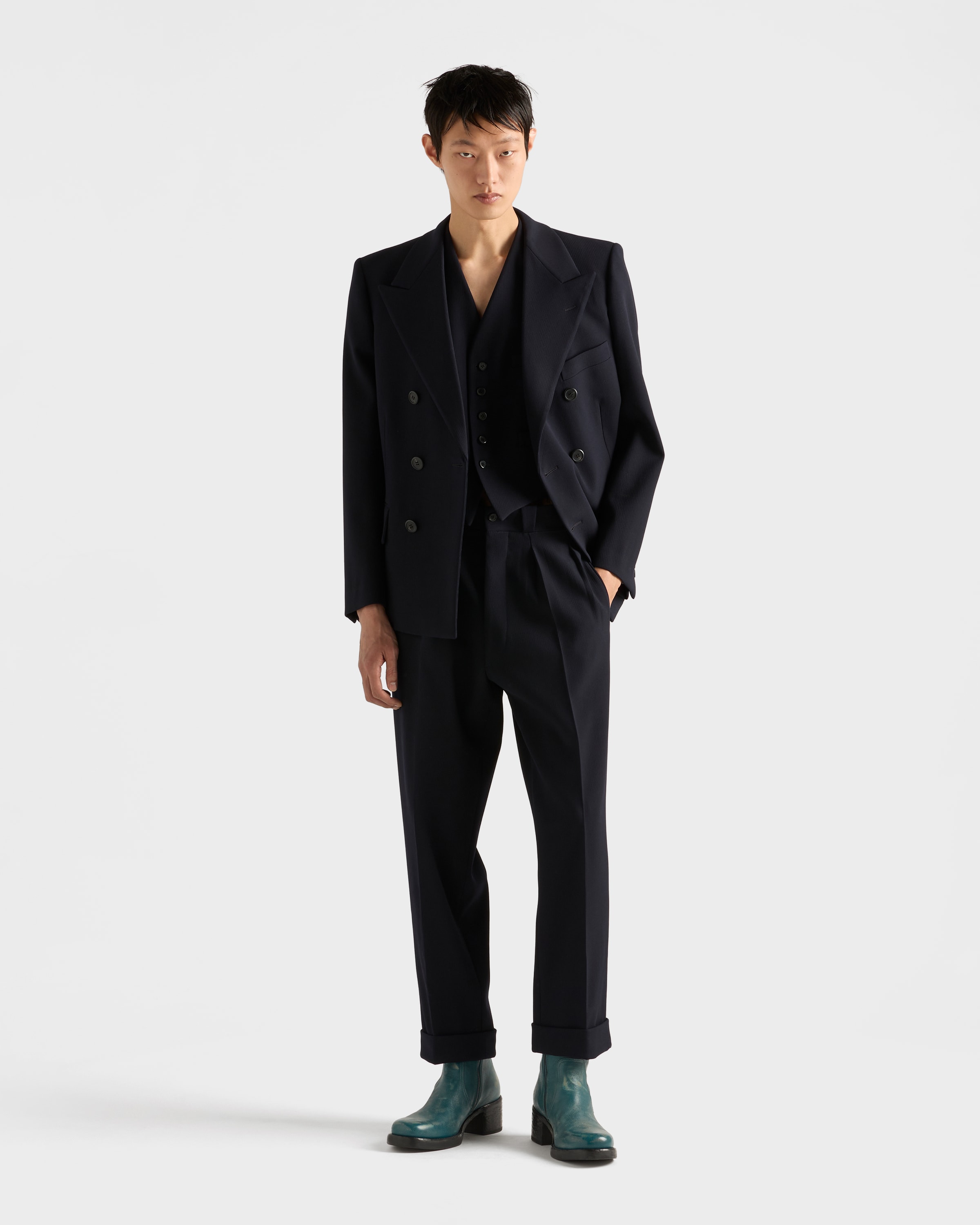 Prada Single-breasted Wool Vest In Blue
