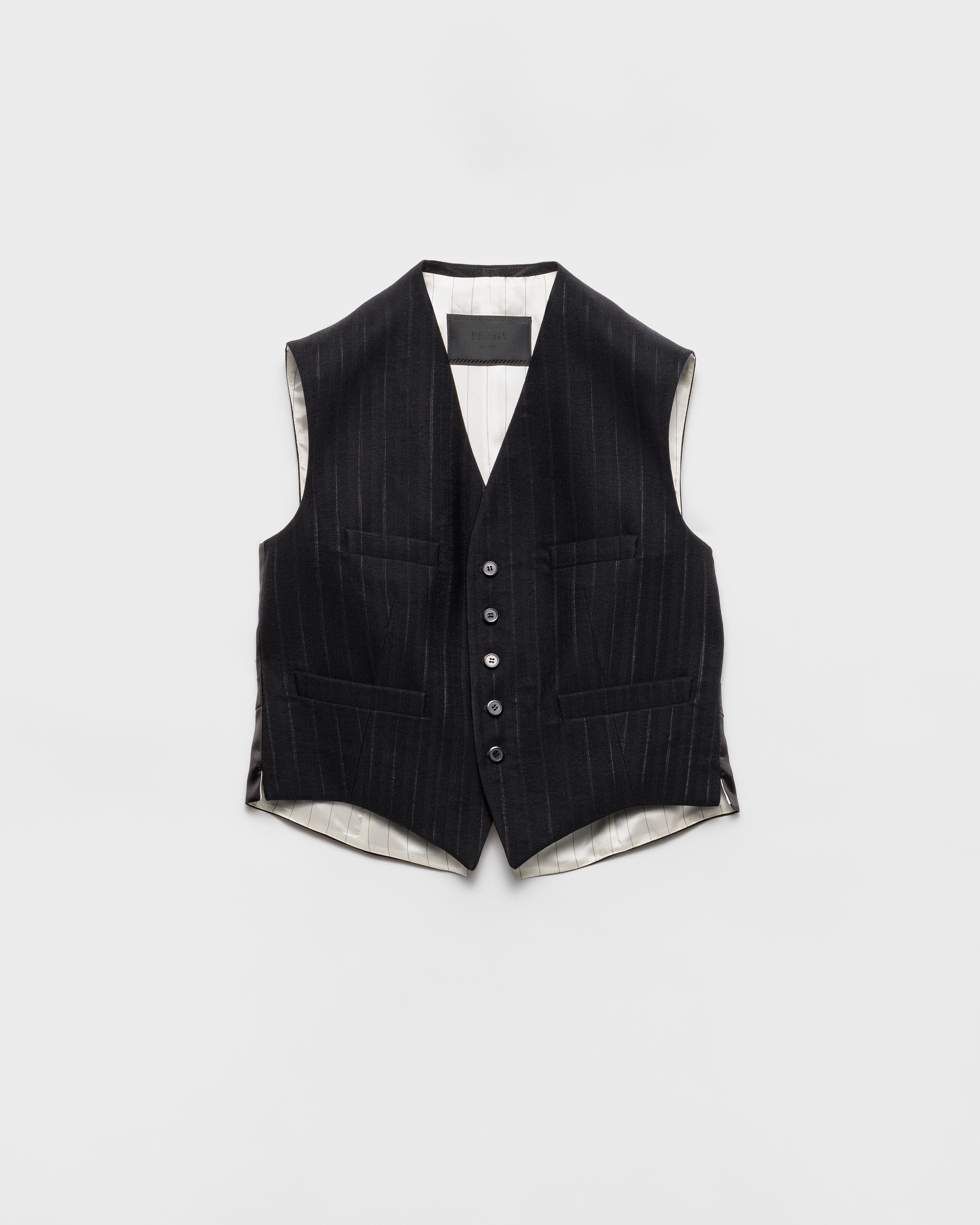 Prada Single-breasted Wool Blend Vest In Black