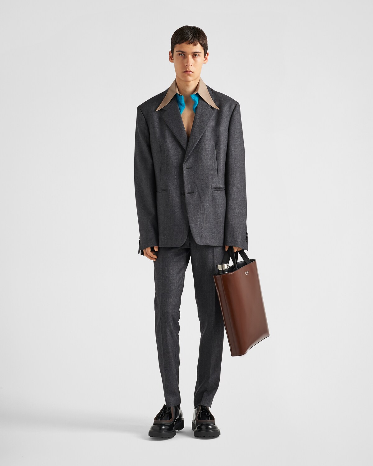 PRADA long Stainless collar coat outer black 40