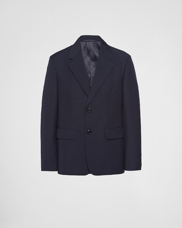 Black Single-breasted wool blend jacket | PRADA