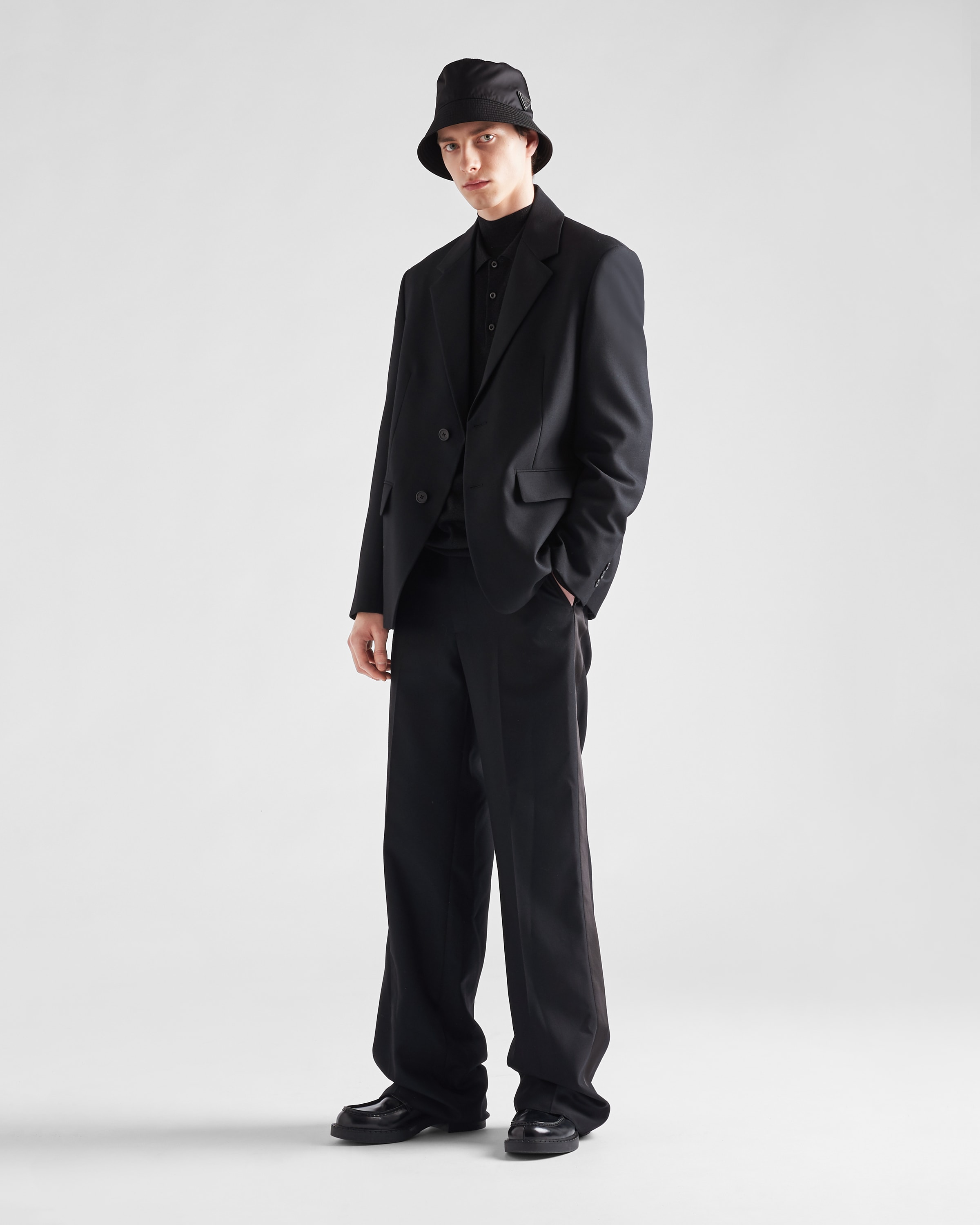 ブラック ウールブレンド シングルブレストジャケット | PRADA