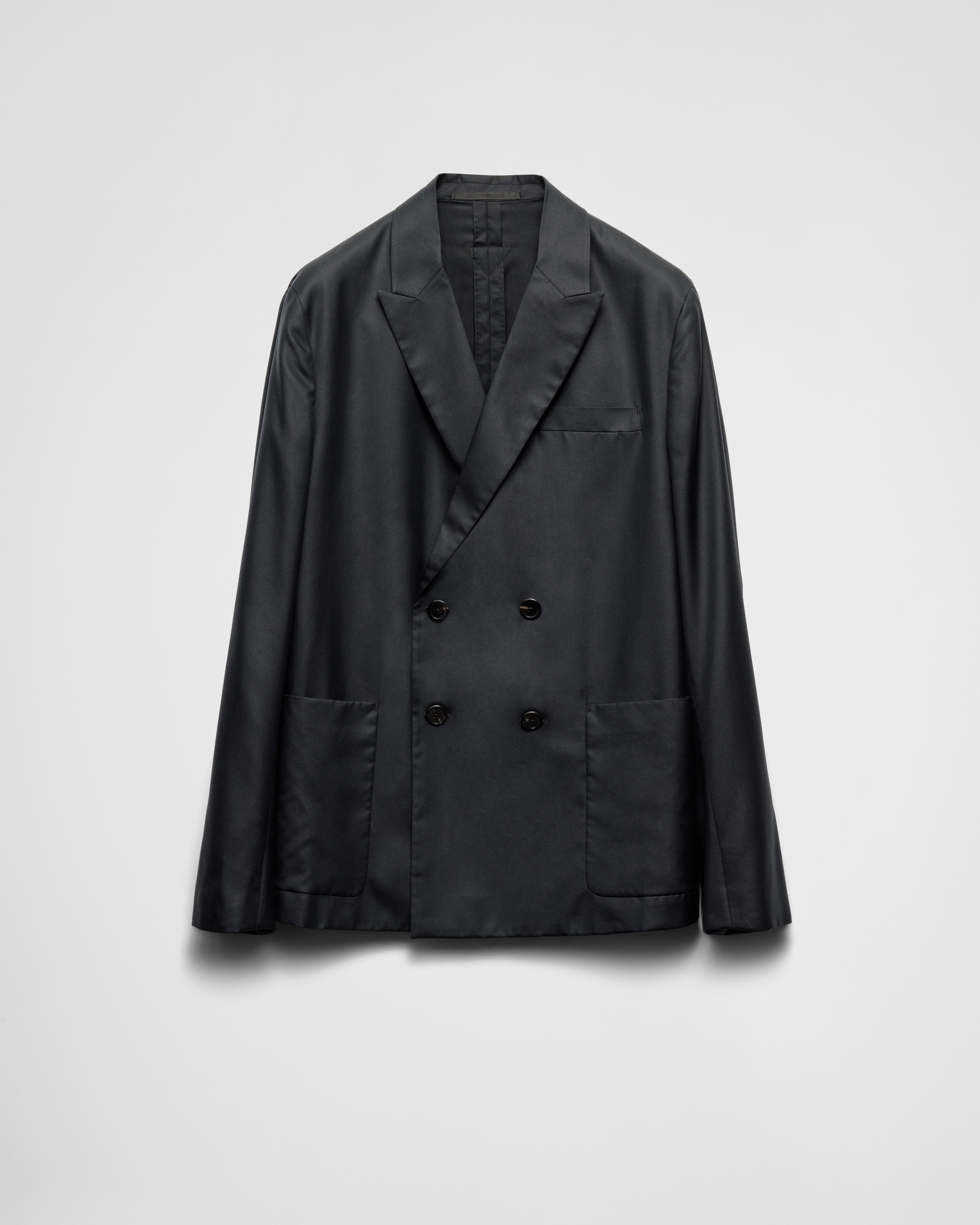 Prada Double-breasted Silk Jacket, Man, Black, Size 54R
