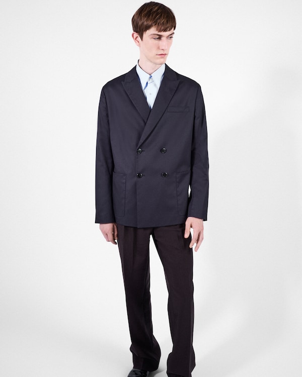 ダブルブレスト コットン ジャケット - ネイビー ダブルブレスト コットン ジャケット - ネイビー