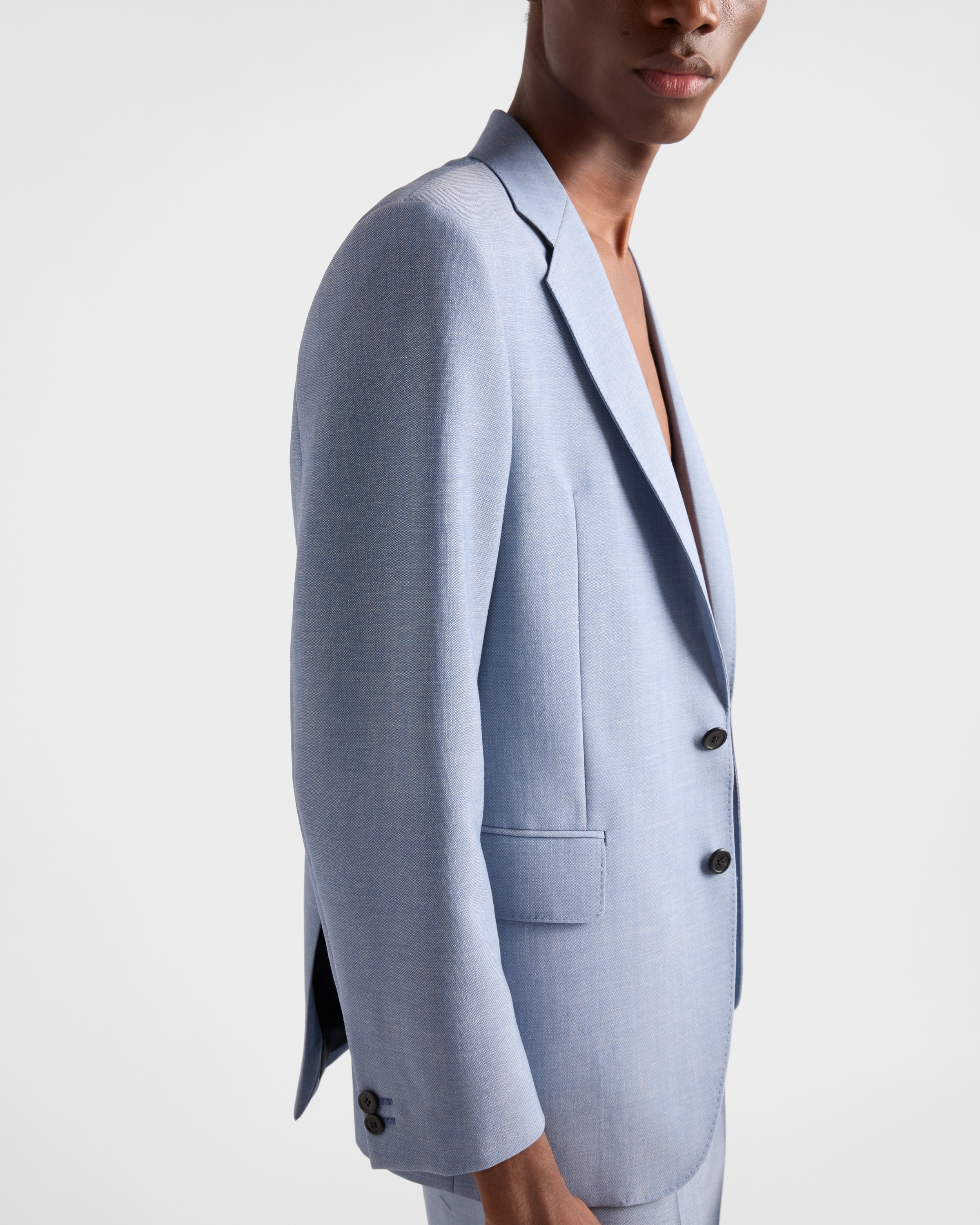 Aviation Blue Single-breasted wool and mohair jacket | PRADA