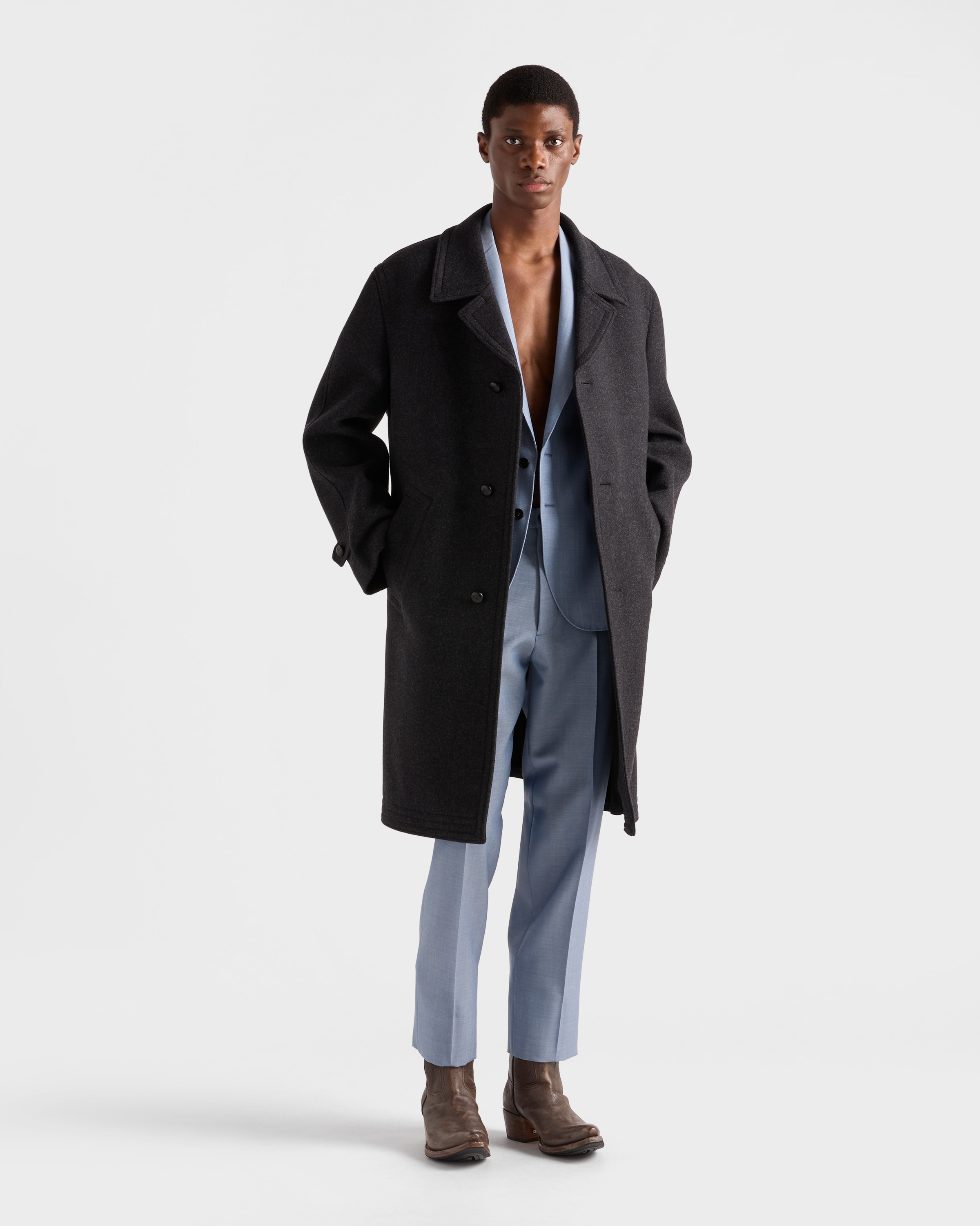 Aviation Blue Single-breasted wool and mohair jacket | PRADA