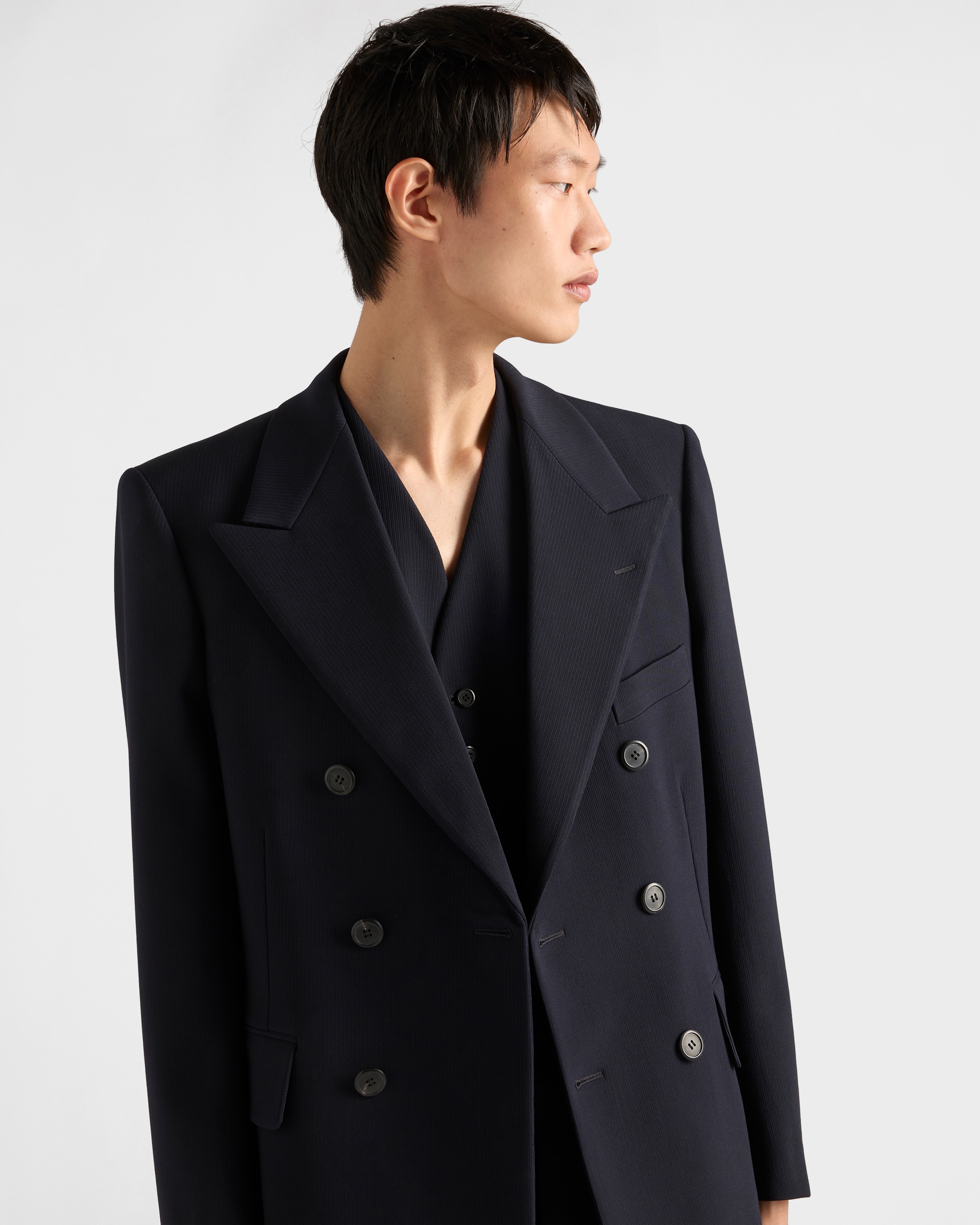 PRADA 濃紺ダブルブレストジャケット ネイビー ダブルブレスト コットン ジャケット | PRADA