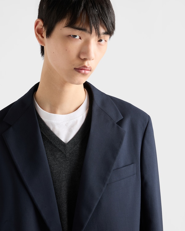 シングルブレスト カシミヤ ジャケット - ネイビー シングルブレスト カシミヤ ジャケット - ネイビー