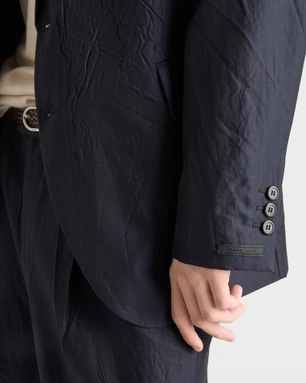 Single-breasted cotton and silk jacket - Navy Single-breasted cotton and silk jacket - Navy