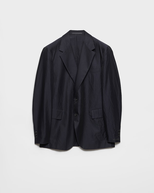 Single-breasted cotton and silk jacket - Navy Single-breasted cotton and silk jacket - Navy
