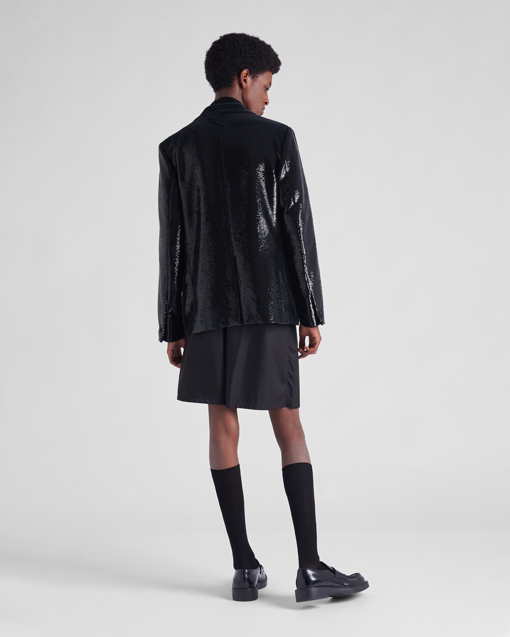 Giacca monopetto in tessuto con paillettes Nero | Prada