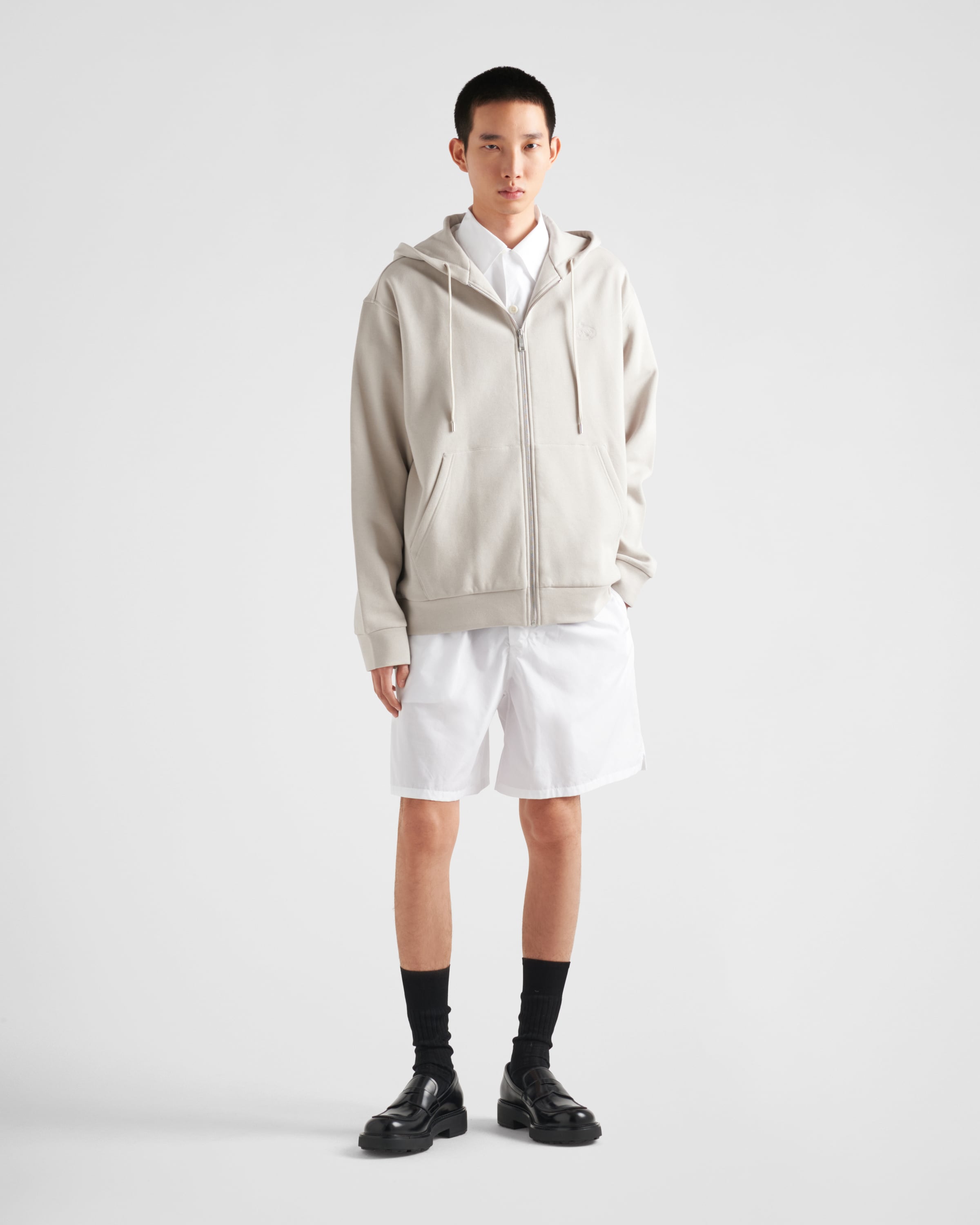 Chalk White Cotton And Cashmere Hoodie | PRADA Chalk White Cotton And Cashmere Hoodie | PRADA