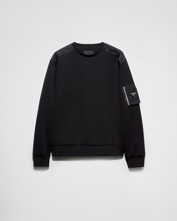 PRADA新作【UJL30A_11OQ_F0806 CREWNECK COTTON HODDIE】 Black/black Technical Cotton Sweatshirt | PRADA