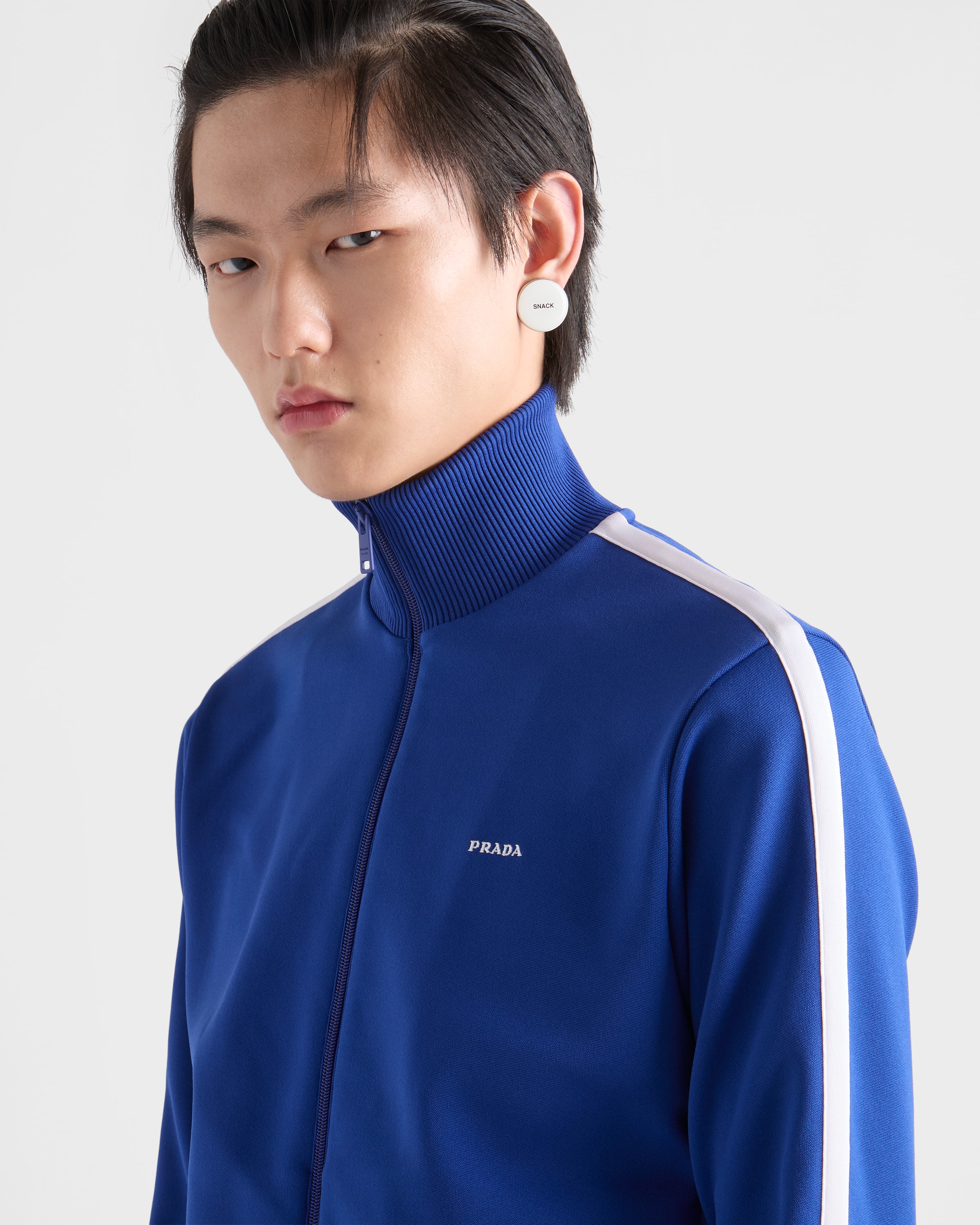 Cornflower Blue/White Technical fabric blouson jacket | PRADA