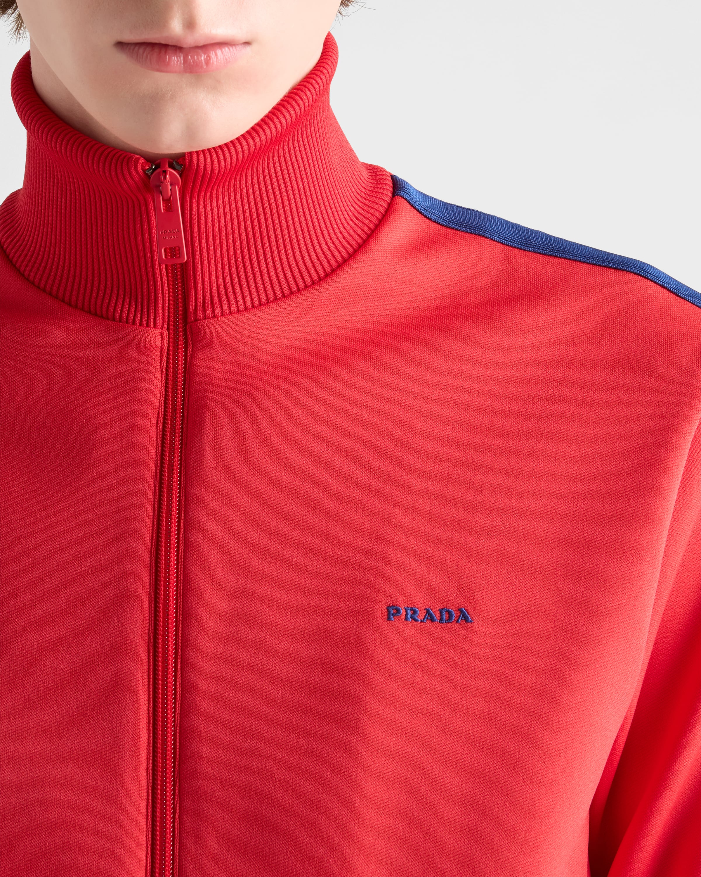 Red/Bright Blue Technical fabric blouson jacket | PRADA - United