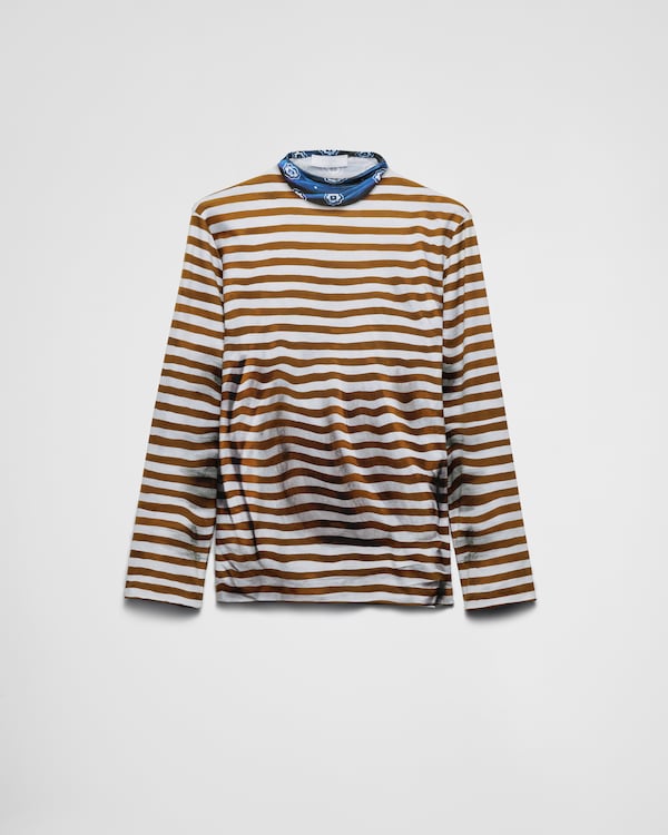 ブラック 半袖 ピケx Re-Nylon モックタートルネック | PRADA