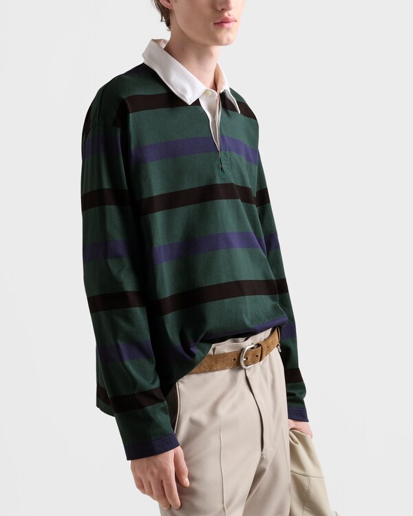 롱 슬리브 코튼 폴로 셔츠 - 빌리어드 그린/네이비 블루 롱 슬리브 코튼 폴로 셔츠 - 빌리어드 그린/네이비 블루