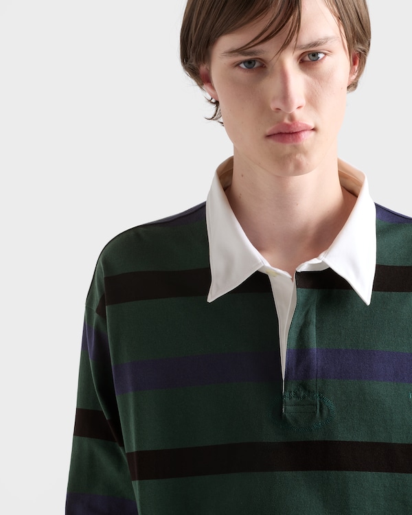 롱 슬리브 코튼 폴로 셔츠 - 빌리어드 그린/네이비 블루 롱 슬리브 코튼 폴로 셔츠 - 빌리어드 그린/네이비 블루