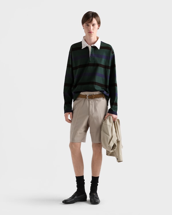 롱 슬리브 코튼 폴로 셔츠 - 빌리어드 그린/네이비 블루 롱 슬리브 코튼 폴로 셔츠 - 빌리어드 그린/네이비 블루