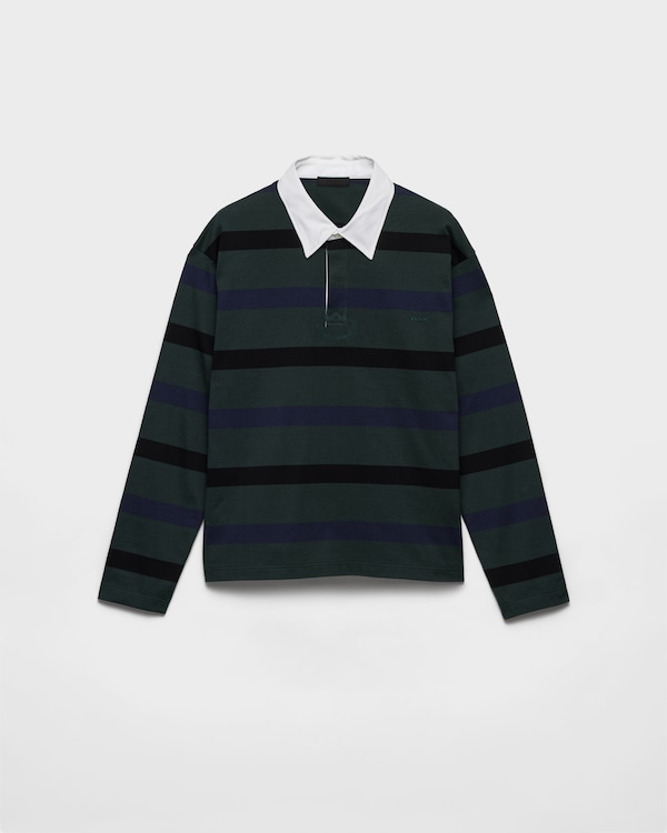 롱 슬리브 코튼 폴로 셔츠 - 빌리어드 그린/네이비 블루 롱 슬리브 코튼 폴로 셔츠 - 빌리어드 그린/네이비 블루