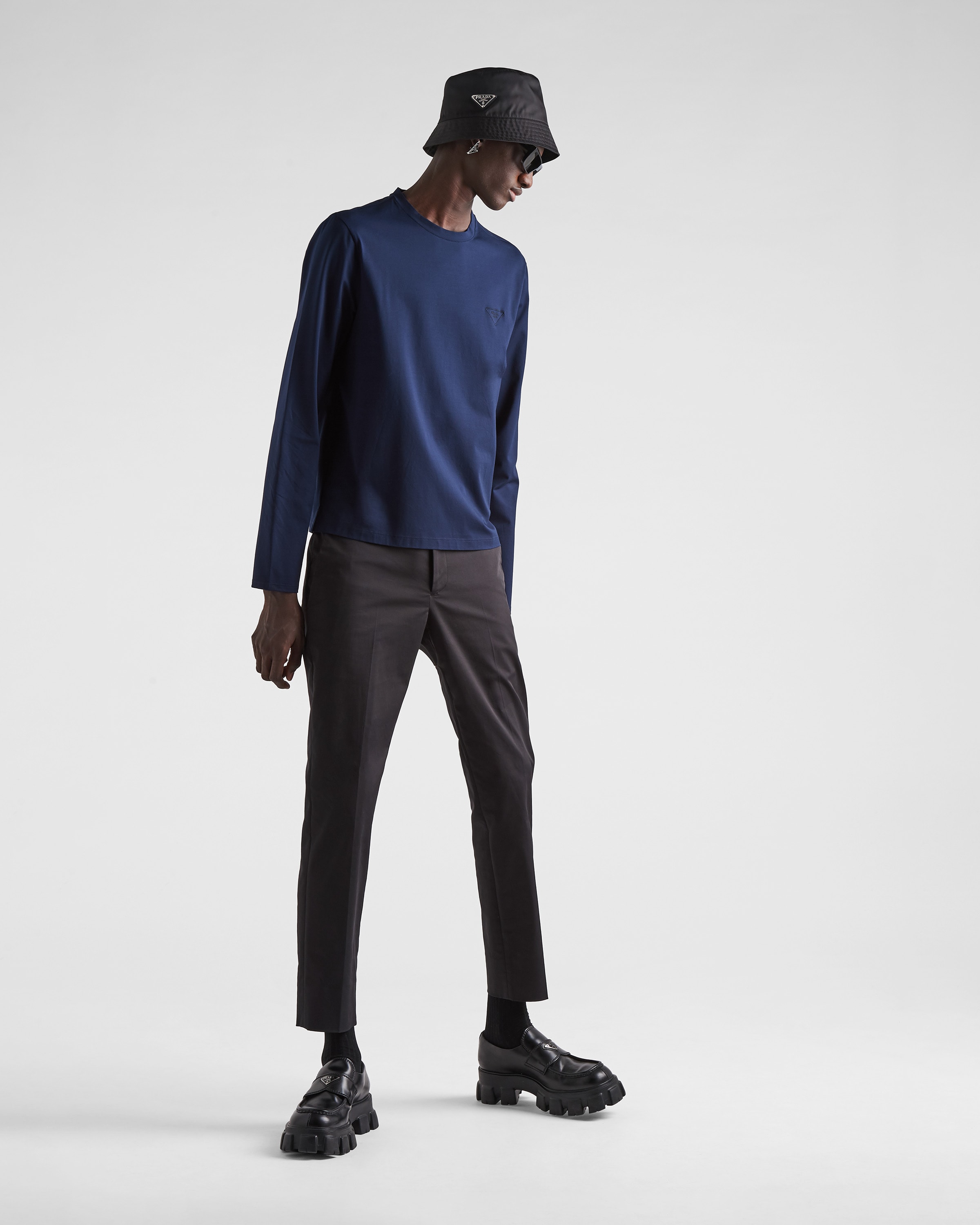 【PRADA】ストレッチコットン Tシャツ★ネイビー★M ネイビー ストレッチコットン Tシャツ | PRADA