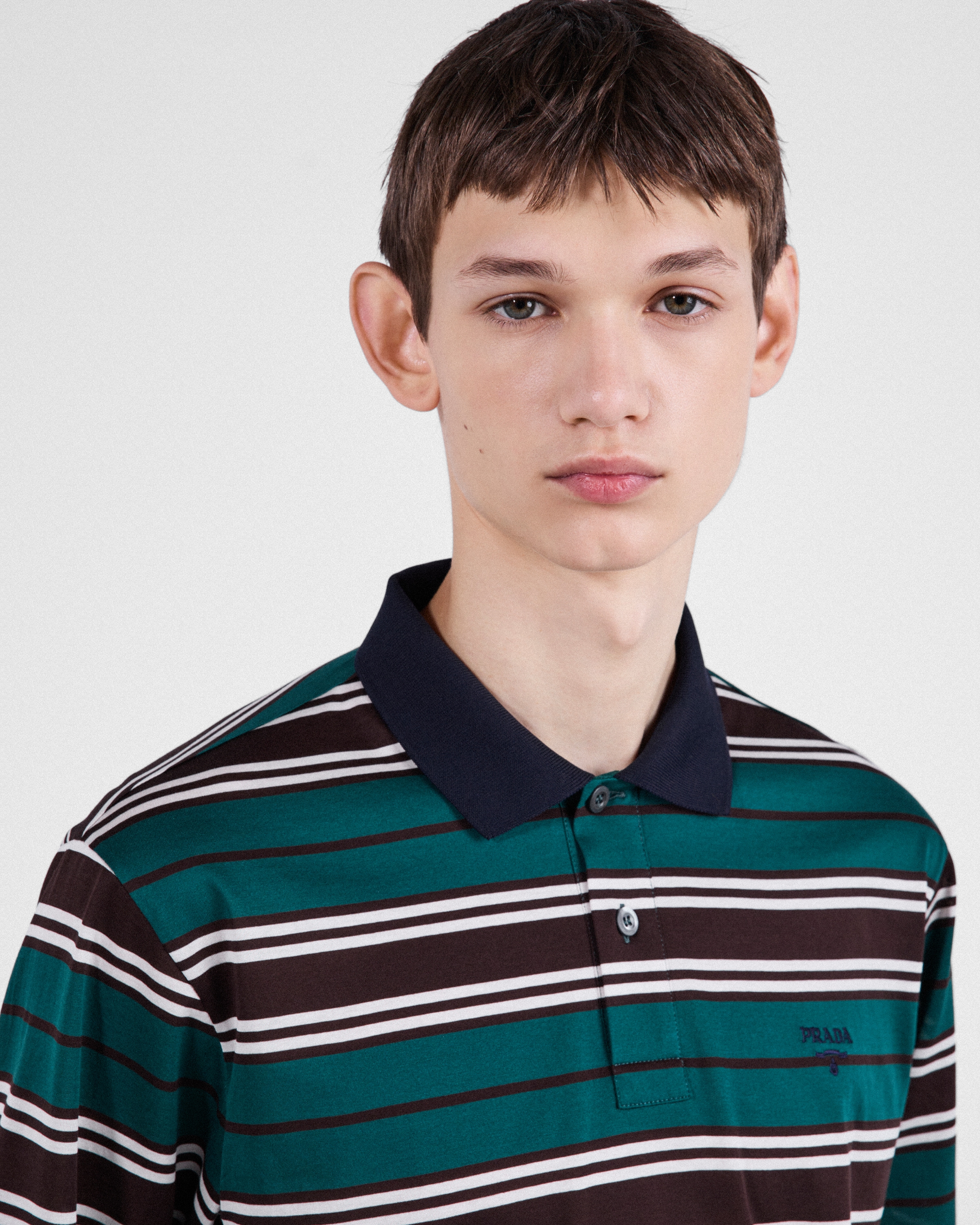 Ebony/Emerald Green Cotton polo shirt | PRADA