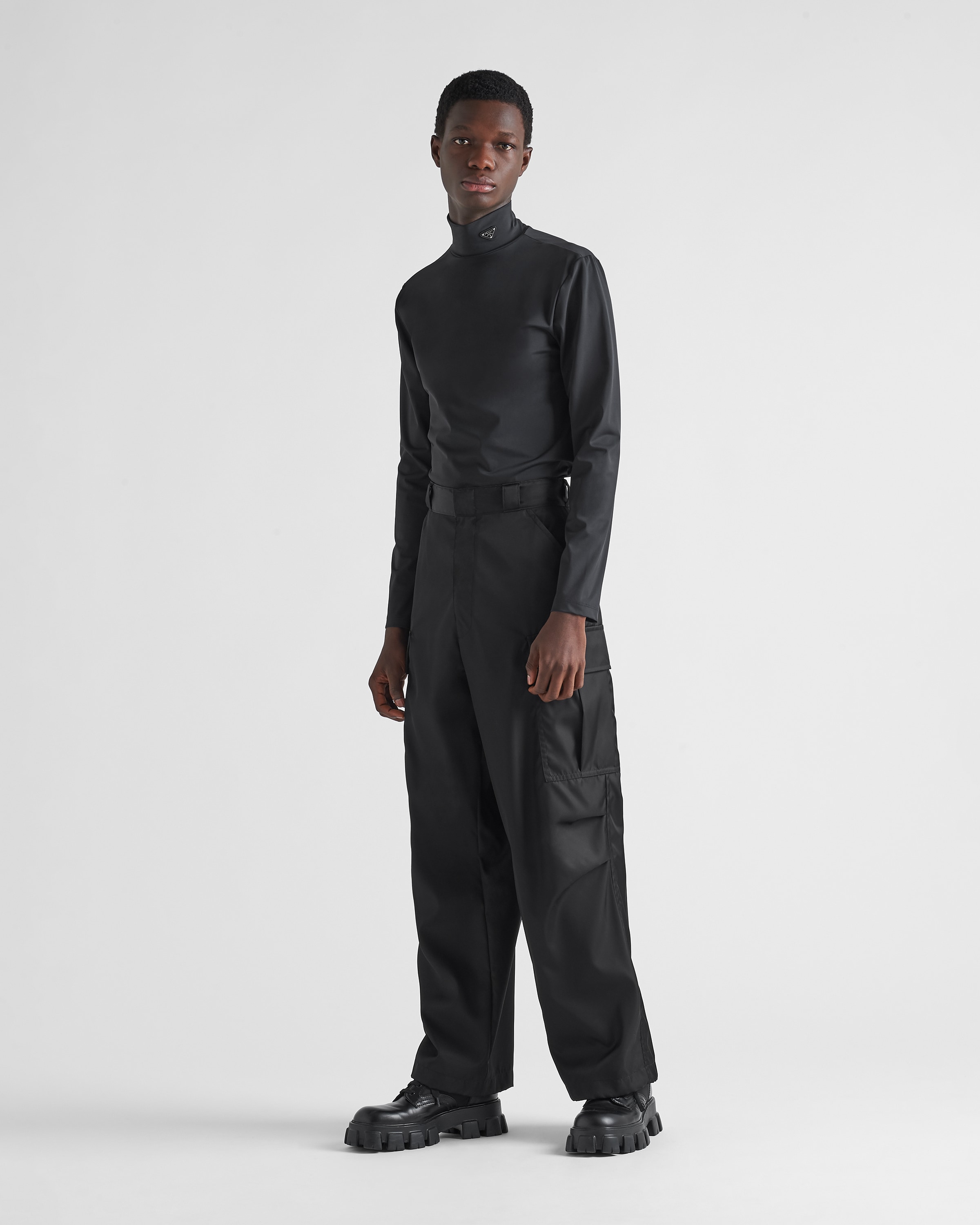 Black Stretch Cotton Turtleneck PRADA