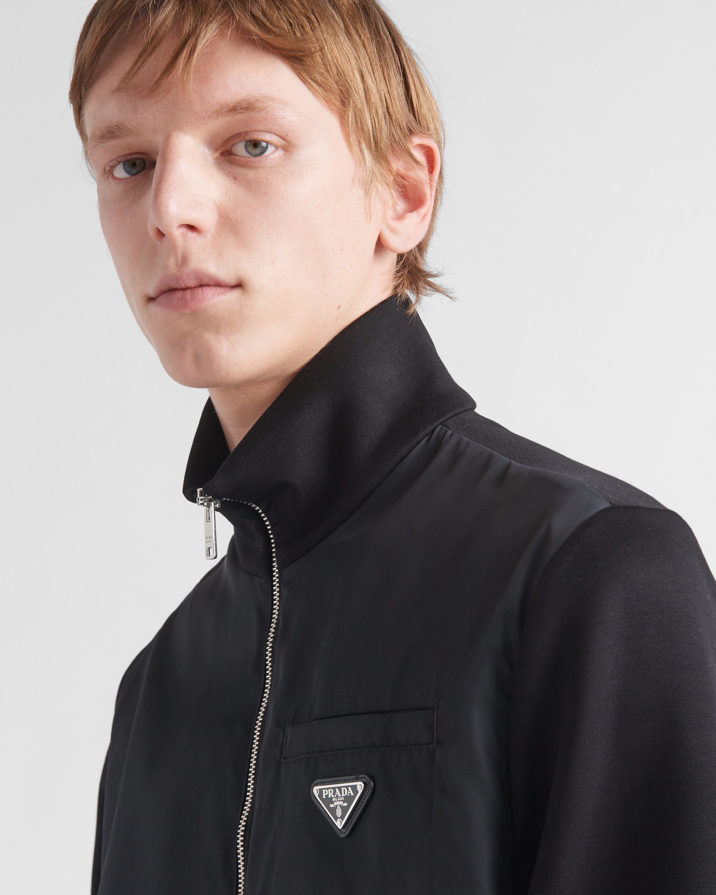 Black/Black Sweatshirt with Re-Nylon details | PRADA