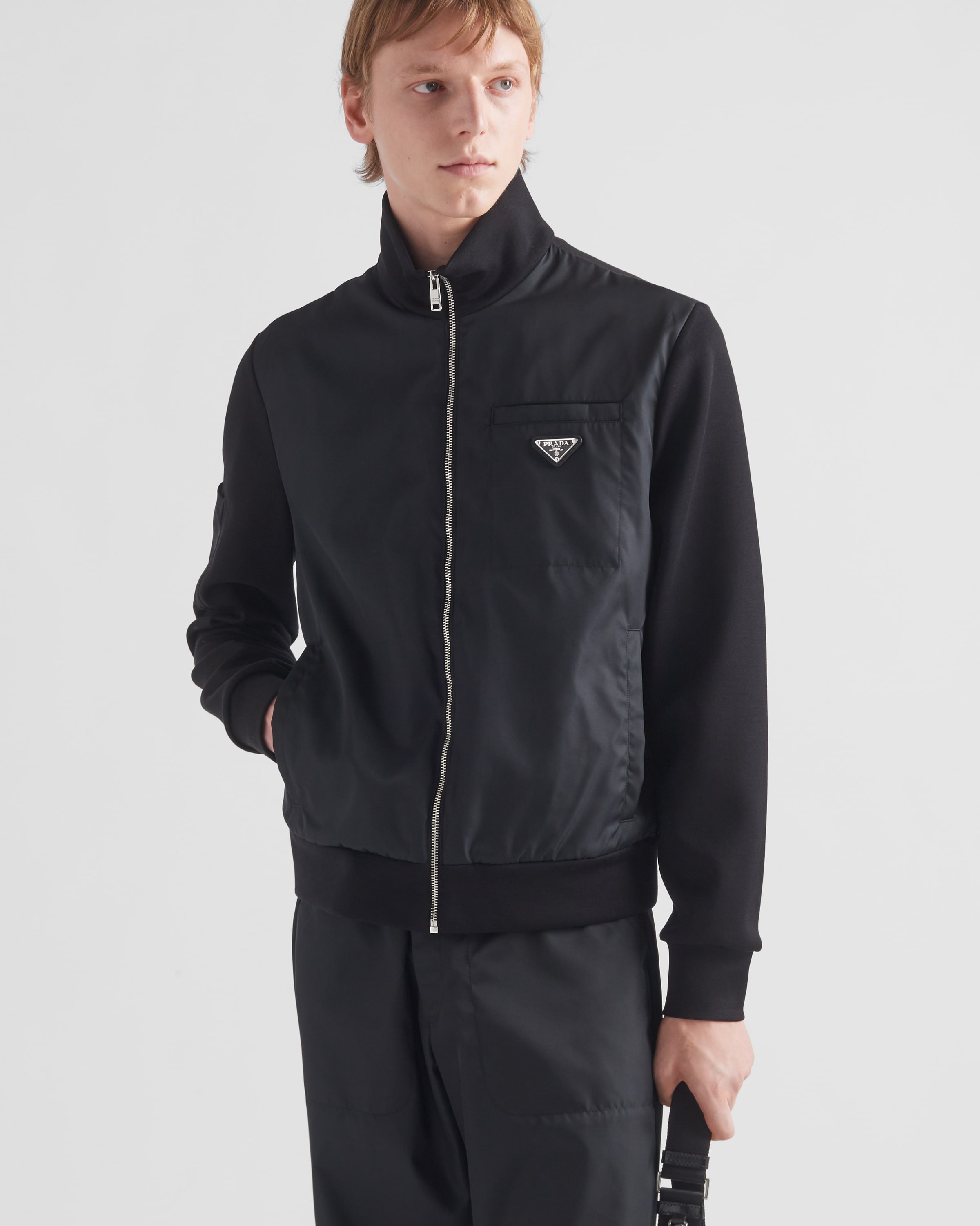 Black/Black Sweatshirt with Re-Nylon details | PRADA