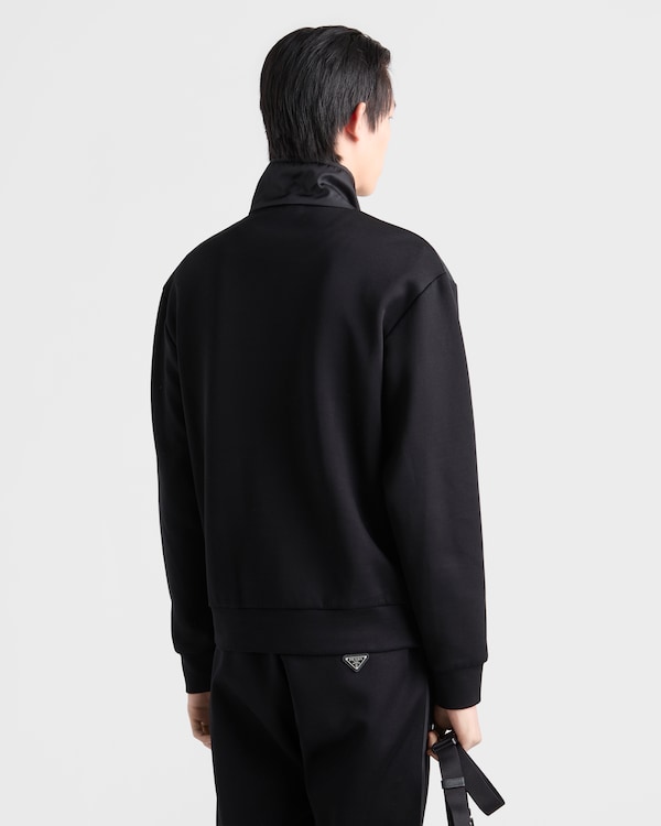 Cotton fleece zipper jacket with Re-Nylon details - Black/Black Cotton fleece zipper jacket with Re-Nylon details - Black/Black