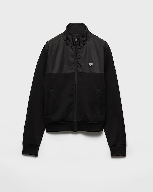 Cotton fleece zipper jacket with Re-Nylon details - Black/Black Cotton fleece zipper jacket with Re-Nylon details - Black/Black
