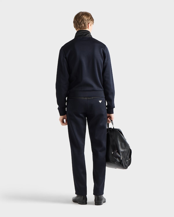 Cotton fleece zipper jacket with Re-Nylon details - Blue/Black Cotton fleece zipper jacket with Re-Nylon details - Blue/Black