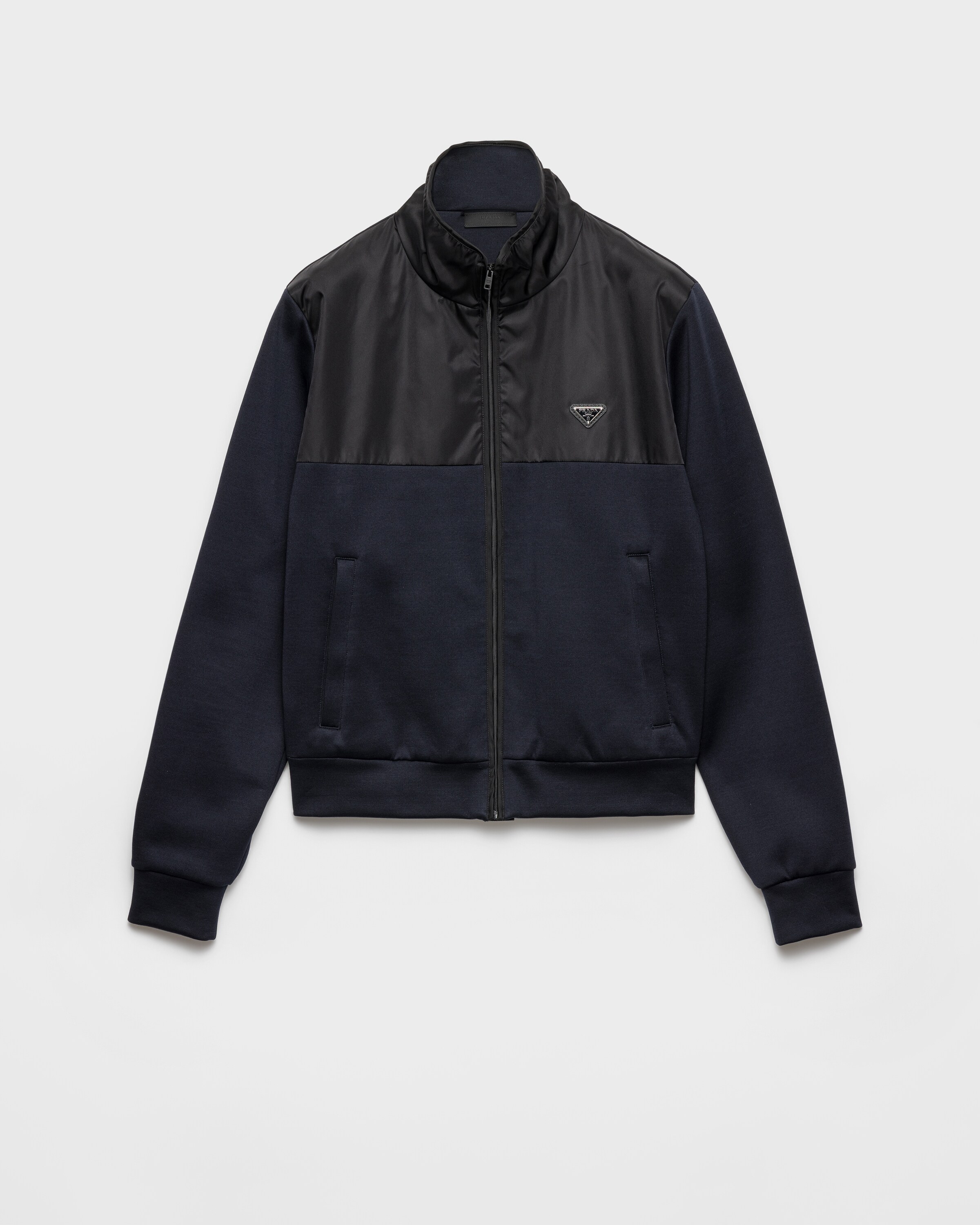 Prada Chaqueta Con Cremallera De Felpa De Algodón Con Detalles De Re-nylon, Hombre, Azul/negro, Talla XL