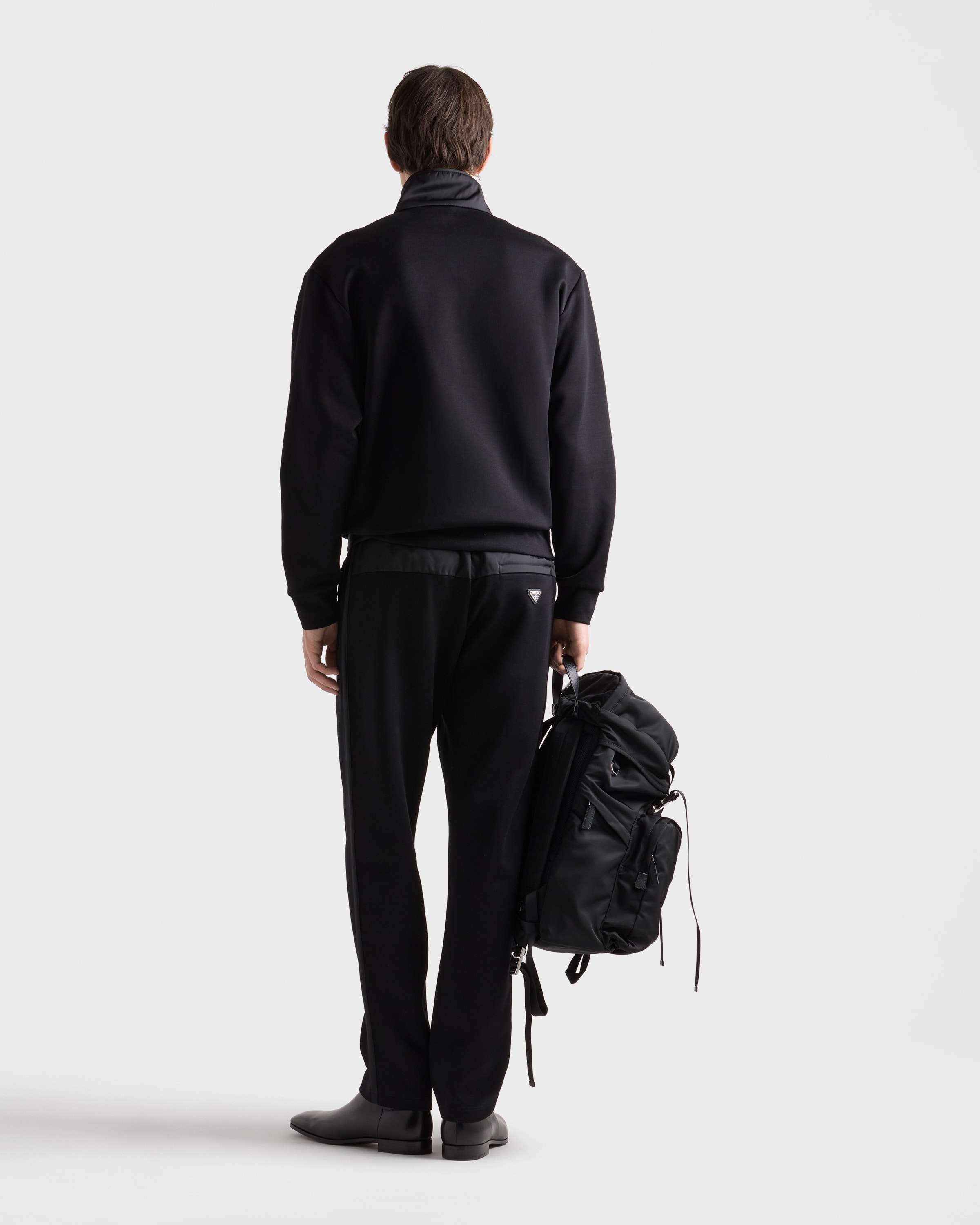 Black/Black Cotton fleece half-zipper sweatshirt with Re-Nylon