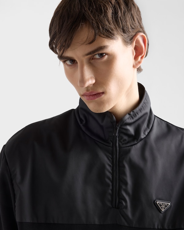 Cotton fleece half-zipper sweatshirt with Re-Nylon details - Black/Black Cotton fleece half-zipper sweatshirt with Re-Nylon details - Black/Black