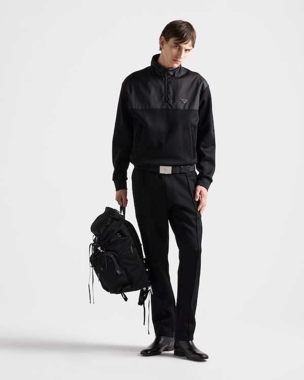 Cotton fleece half-zipper sweatshirt with Re-Nylon details - Black/Black Cotton fleece half-zipper sweatshirt with Re-Nylon details - Black/Black