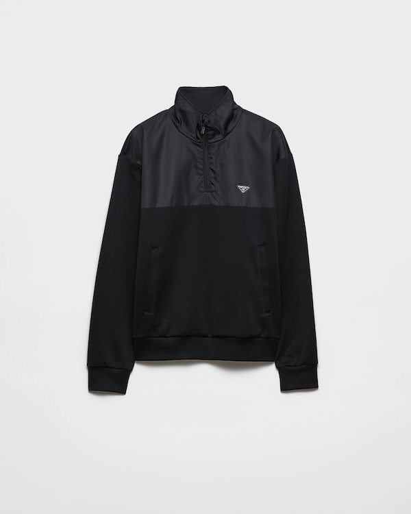 Cotton fleece half-zipper sweatshirt with Re-Nylon details - Black/Black Cotton fleece half-zipper sweatshirt with Re-Nylon details - Black/Black