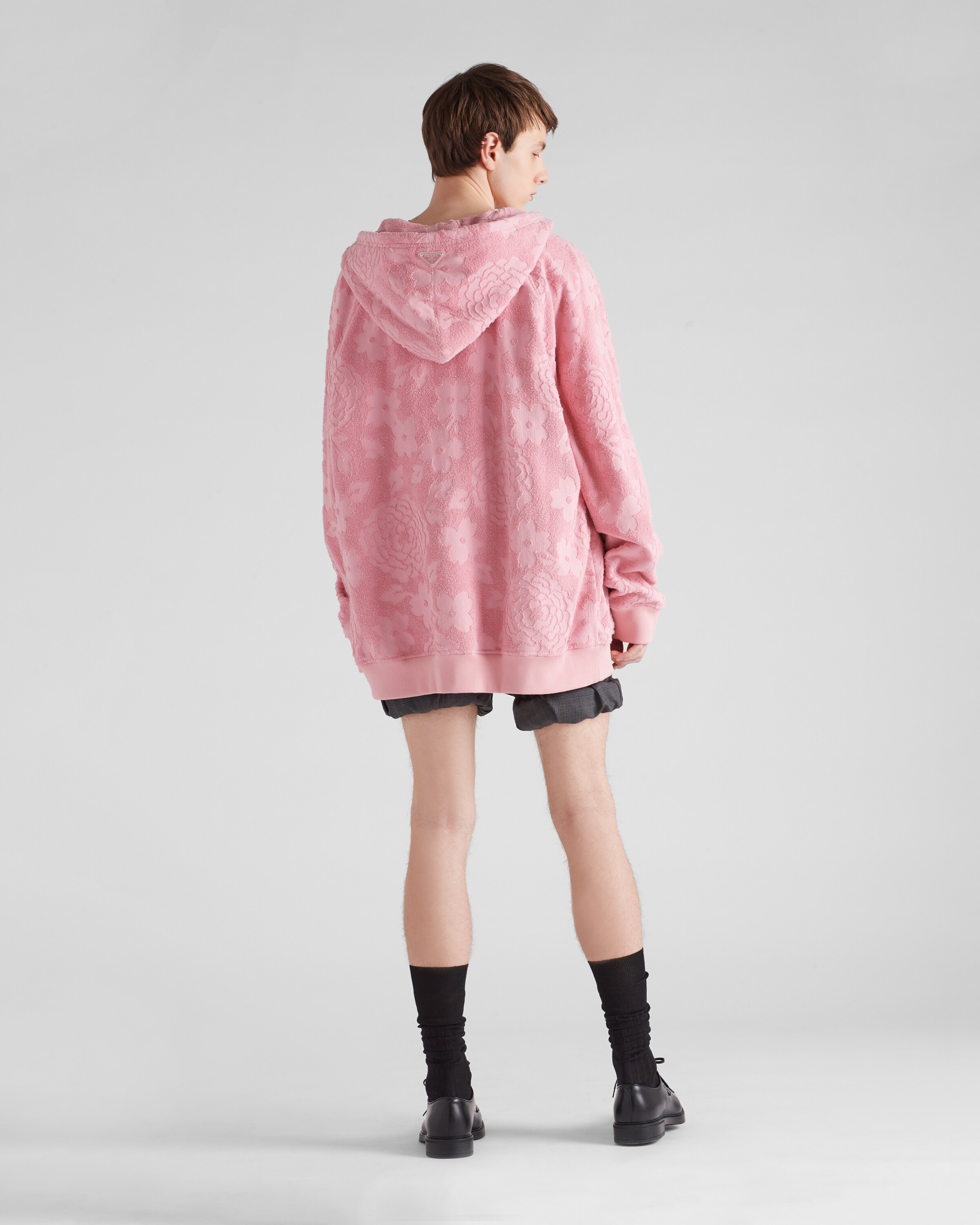 Pink Jacquard terrycloth hoodie | Prada