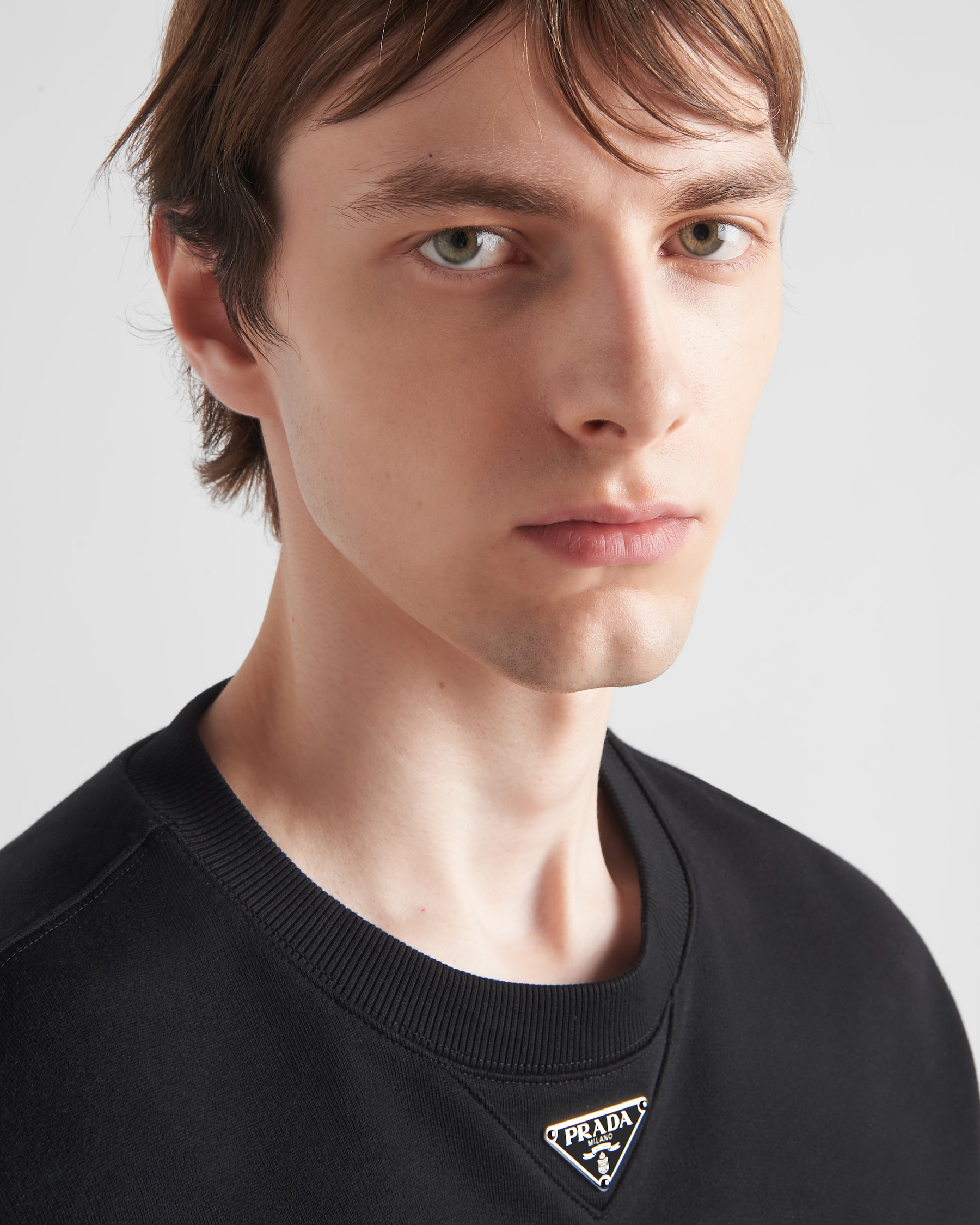 Black Oversized Cotton Sweatshirt With Triangle Logo PRADA