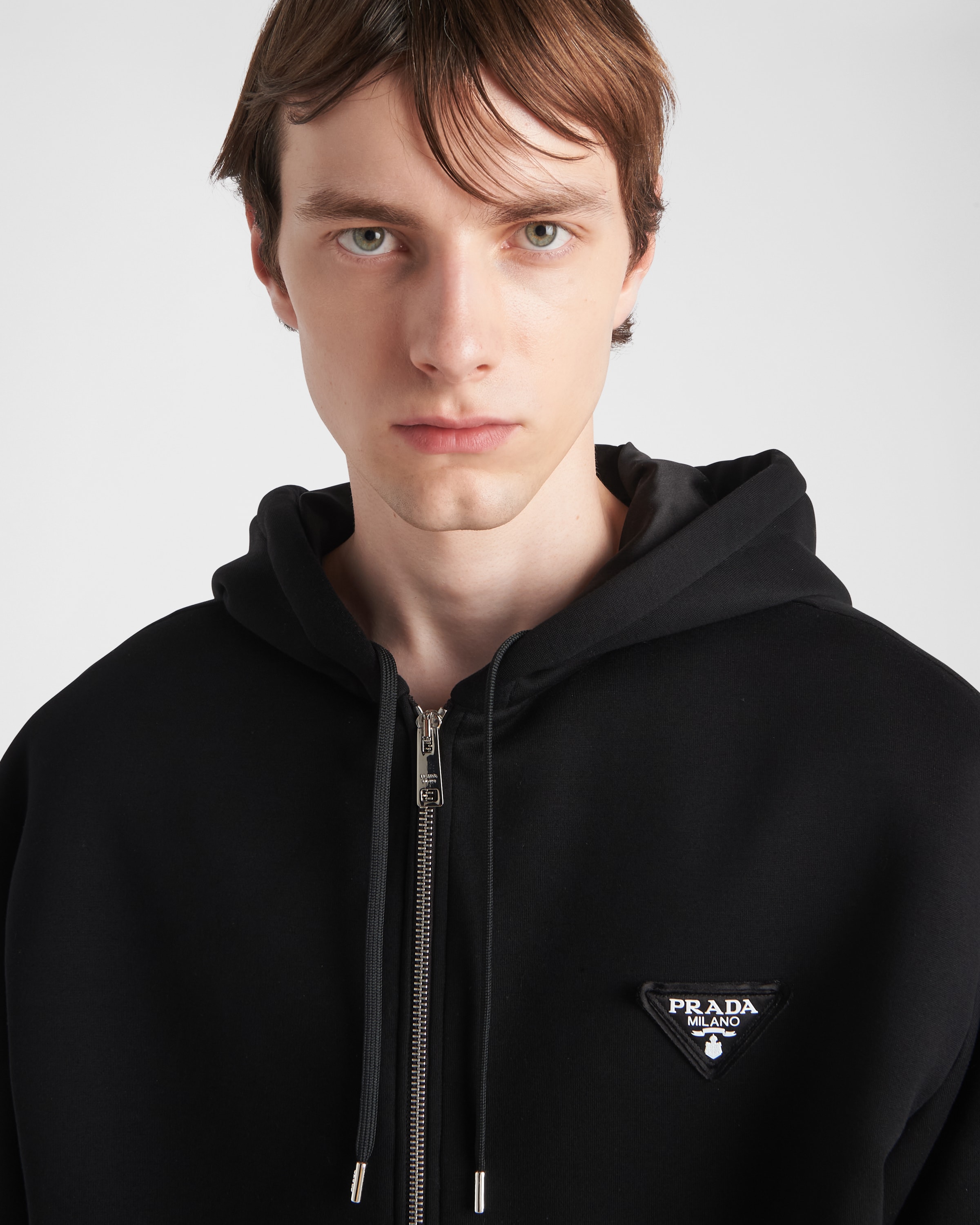 Black Cotton Fleece Hoodie PRADA