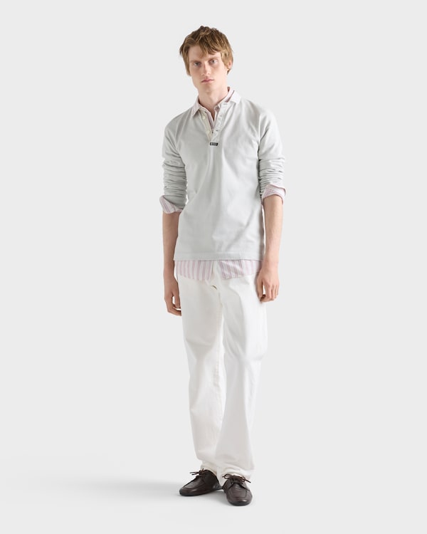 Long-sleeved cotton polo shirt - Ice Long-sleeved cotton polo shirt - Ice